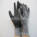 13 Gauge Gray Polyester Shell Black Latex Wrinkled Grip Palm Coating Protective Gloves (DNL108)